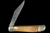 Pocketknife With Fossil Dinosaur Bone (Gembone) Inlays #136582-2